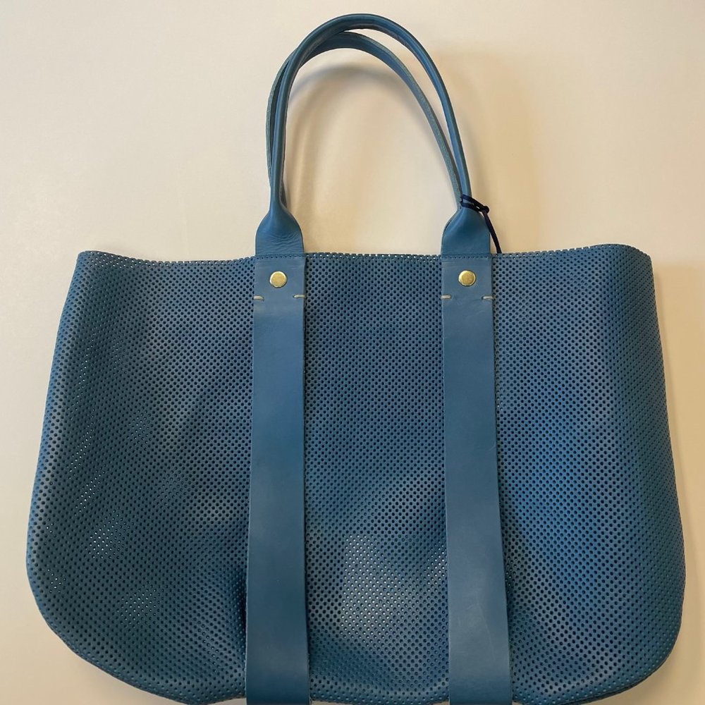 NWT Clare V Blue La Tropezienne Perforated Leather Tote